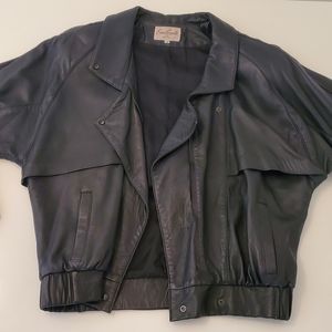 Vintage Evan Arpelli Men New York Black Leather Jacket Size Medium Caped